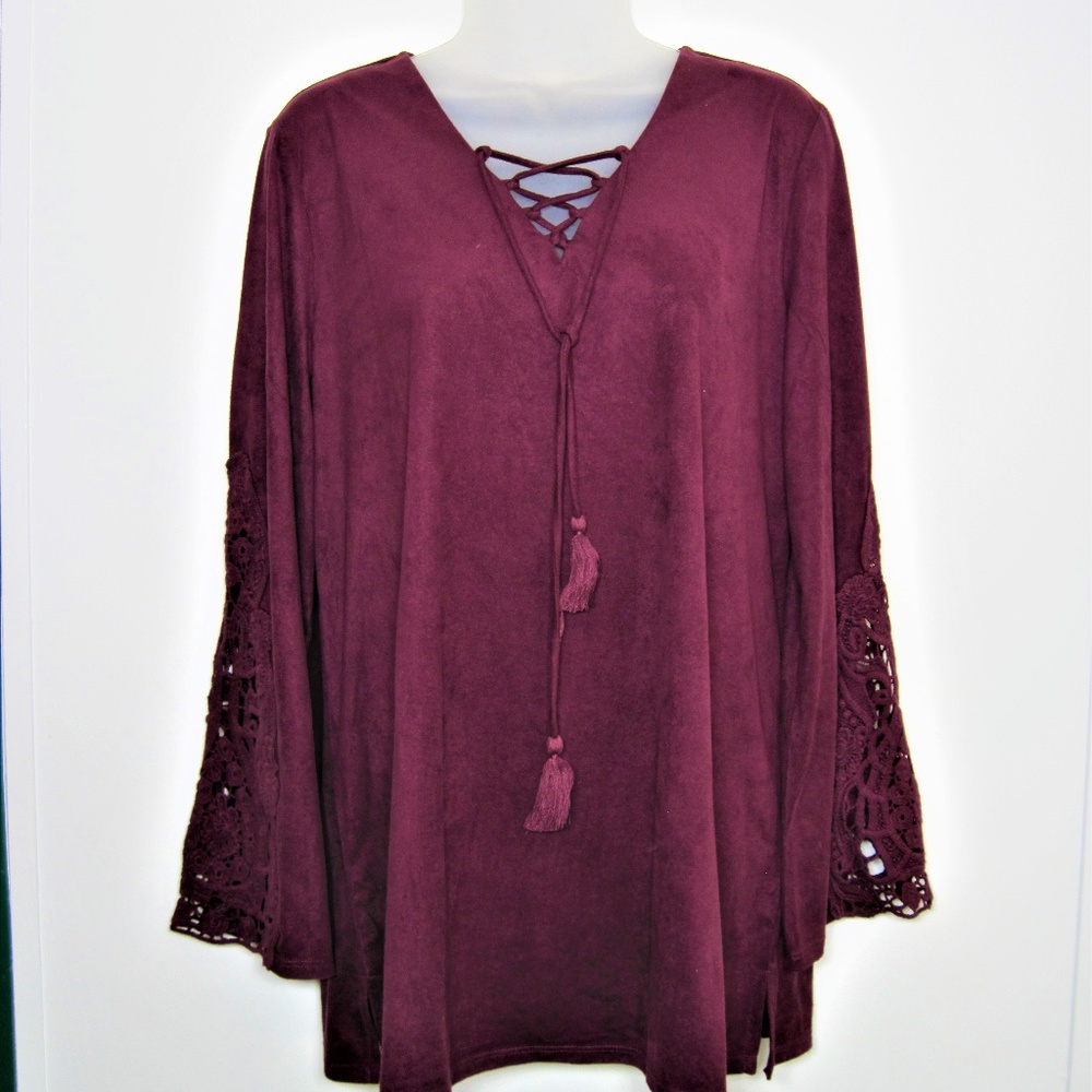 STYLE & CO TOP sz XL CHAMOIS CLOTH WINESTONE